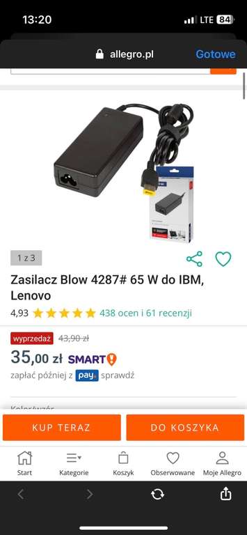 ładowarka Blow 20V 65W SLIMTIP (do urządzeń marki Lenovo)
