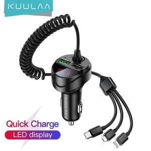 KUULAA ładowarka samochodowa z kablem 3w1 USB C, micro USB i Lightning ($5.14)