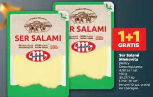 Ser salami w plastrach Mlekovita 150g 1+1 gratis (przy zakupie 2 opakowań 1kg=16,60zł) @Netto