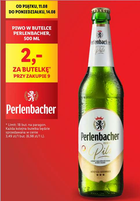 Piwo Perlenbacher 2 PLN w Lidlu przy zakupie 9 szt