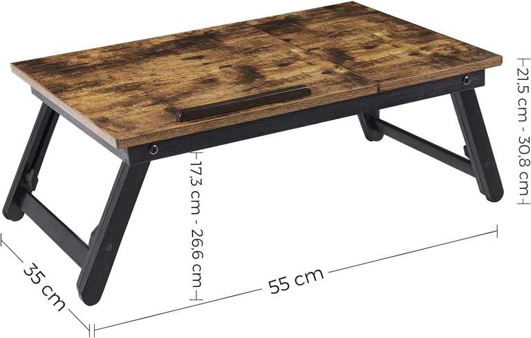 SONGMICS - Stolik/stojak pod laptopa z tacą śniadaniową, składane nogi, regulacja wysokości, 55x35x23cm, brązowy retro (cena tylko z Prime)