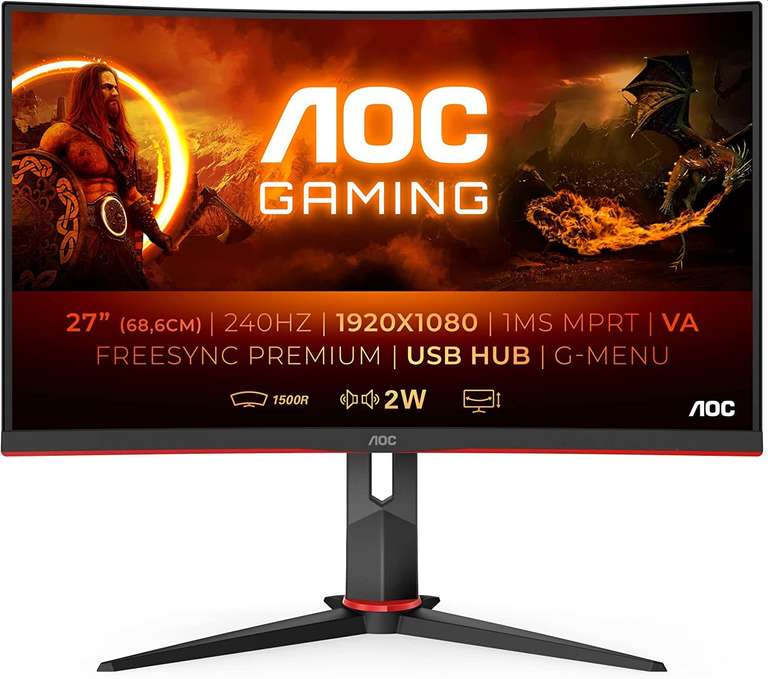 Monitor AOC Gaming C27G2ZU – 240 Hz, 27 cali, FHD, Curved, 0,5 ms, FreeSync Premium 211,68€ z wysyłką