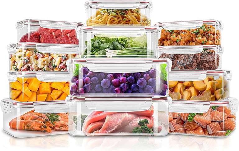 KICHLY plastikowe szczelne pojemniki do przechowywania żywnościq, bezpieczne w kuchence mikrofalowej, wolne od BPA, przezroczyste (24-Pak)