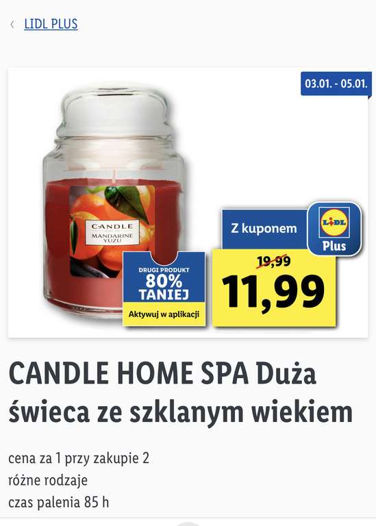 CANDLE HOME SPA Duża świeca - Lidl plus