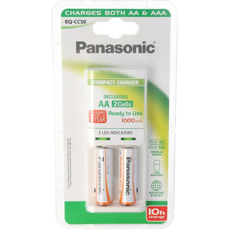 Ładowarka Panasonic do akumulatorków AA i AAA + 2 akumulatorki AA 1000mAh - zestaw dla początkujących (kupon sklepu - 2 zł)