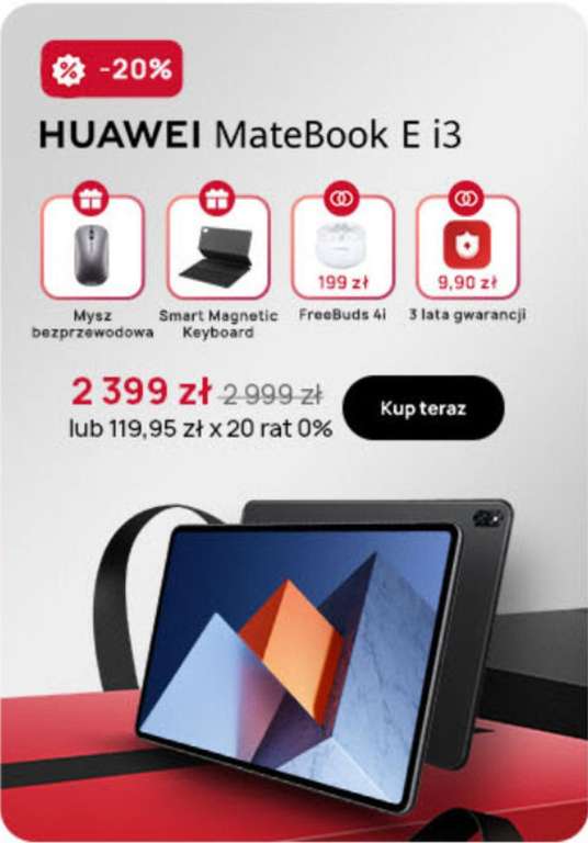 HUAWEI MateBook E - Windows 11/OLED 12,6”/Intel i3-1110G4/8 GB/128 GB SSD, możliwe 2349 z kodem z newslettera