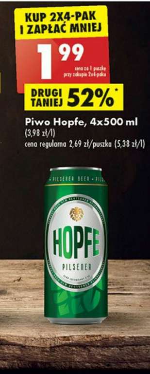 Piwo Hopfe 1.99 zł za puszkę przy zakupie 2x4 pak. @Biedronka