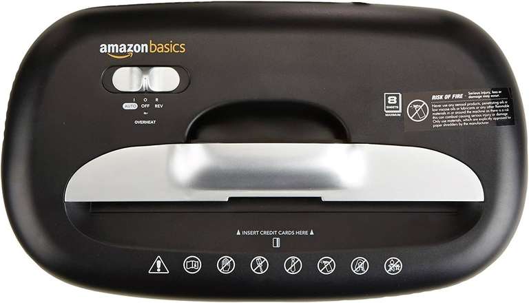 Amazon Basics - niszczarka biurowa na 7-8 arkuszy, do papieru i kart kredytowych, z cięciem krzyżowym