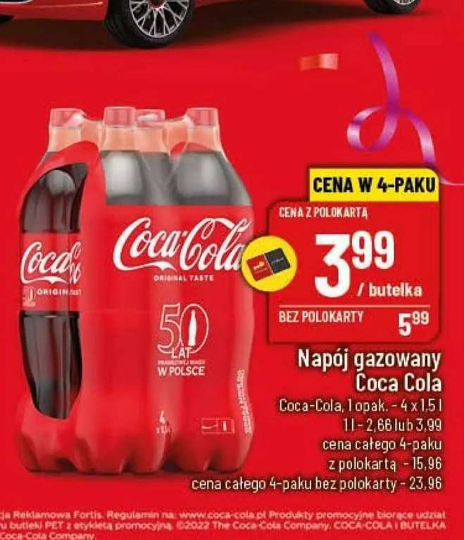 Coca Cola 4x 1.5L z Polokartą Polomarket (3,99 zł za butelkę przy zakupie 4-paku)
