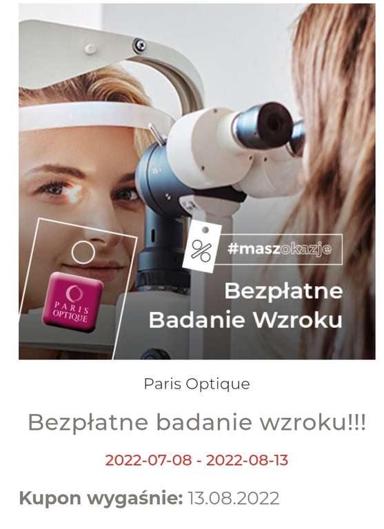Bezpłatne, darmowe badanie wzroku w Paris Optique z aplikacja w Galerii Copernicus Toruń