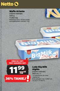 Netto - Lody Big Milk Algida 900ml - 11,99 cena za sztukę przy zakupie dwóch