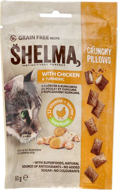 Przysmaki dla kota Shelma 2x 60 g 2 smaki kurczak z kurkumą oraz wołowina z borówką