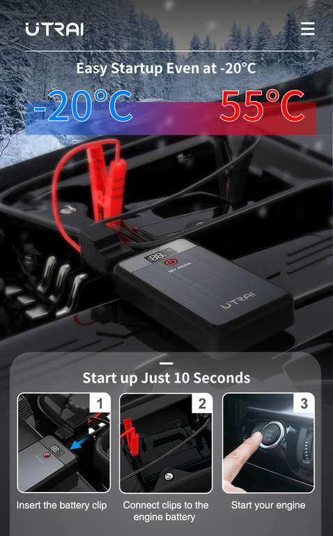 Urządzenie rozruchowe powerbank Car Jump Starter UTRAI 8000mAh 1000A | Wysyłka z PL | $39.09 @ Aliexpress