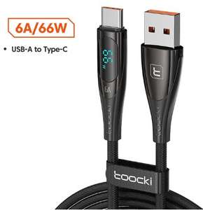 Kabel Toocki 6A/66W USB-A na USB-C z wyświetlaczem LED - 1 metr za 2.25$
