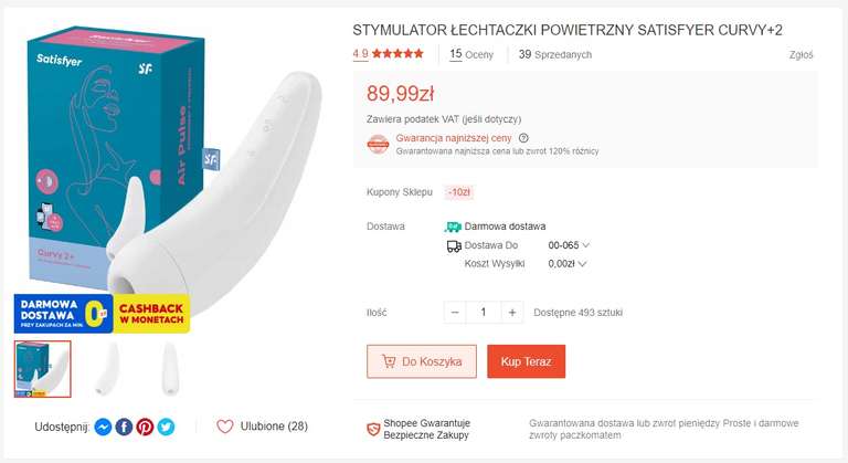 Satisfyer Curvy 2+ Bezdotykowy Stymulator Łechtaczki Sterowany Aplikacją Biały
