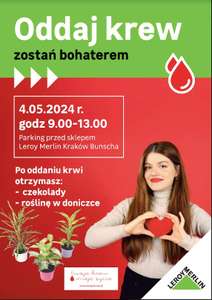Akcja krwiodawstwa - Kraków - oddaj krew, a otrzymasz roślinę w doniczce