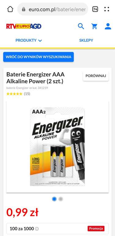 Baterie alkaliczne 2x aaa (stacjonarnie)