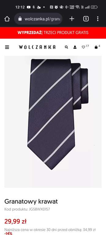 Jedwabny krawat Wólczanka cena przy zakupie 3 szt (2+1 gratis)