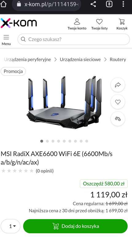 trójpasmowy Router gamingowy MSI RadiX AXE6600 WiFi 6E (6600Mb/s a/b/g/n/ac/ax)