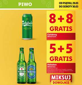 Piwo Carlsberg puszka 8+8 gratis i Heineken butelka bezzw. 5+5 gratis @Lidl