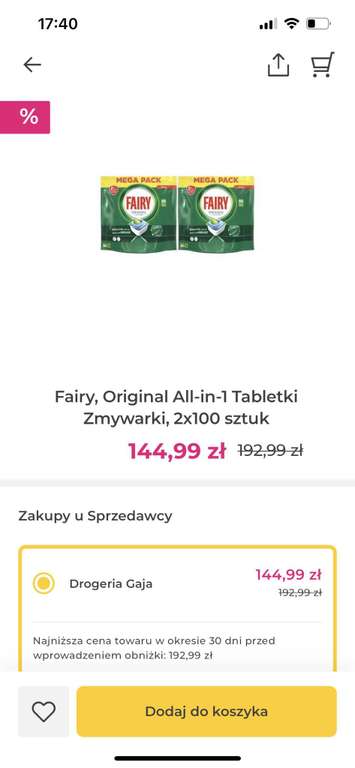 Fairy, Oryginał All in , tabletki do zmywarki, 2x100 sztuk