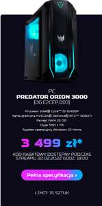 Komputer ACER Predator Orion 3000 i5-11400F 16GB SSD 1TB GeForce RTX3060Ti Windows 10