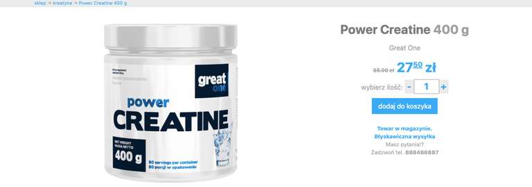 GreatOne -50% na wszystkie produkty (np. białko Natural Protein 700g 29,50PLN, kreatyna Power Creatine 400g 27,50PLN )