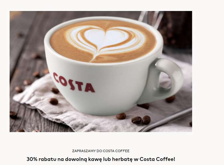 30% rabatu na dowolną kawę lub herbatę w Costa Coffee w klubie H&M