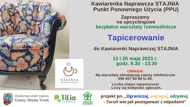 Bezpłatne warsztaty rzemieślnicze: tapicerowanie >>> Kawiarenka naprawcza Stajnia w Toruniu