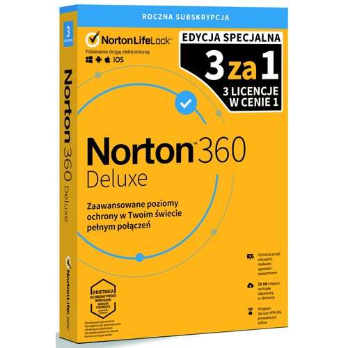 Antywirus NORTON 360 Deluxe 25GB 3 URZĄDZENIA licencja na 1 ROK