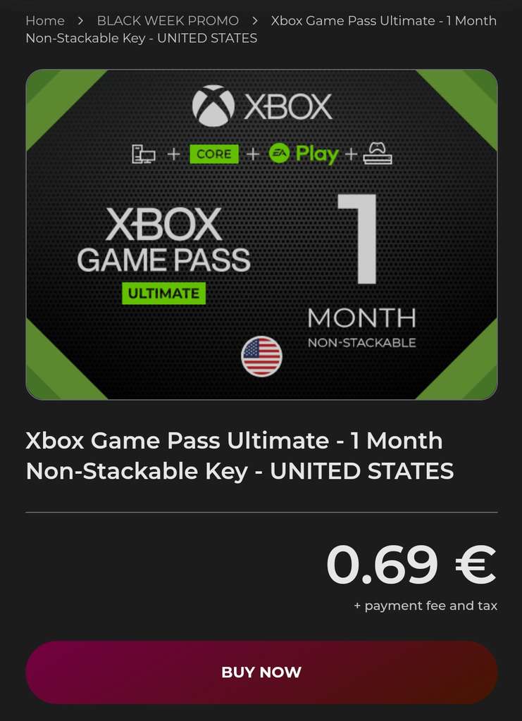Xbox Game Pass Ultimate – 1 Month TRIAL Subscription (Xbox/Windows)  Non-stackable Key UNITED STATES