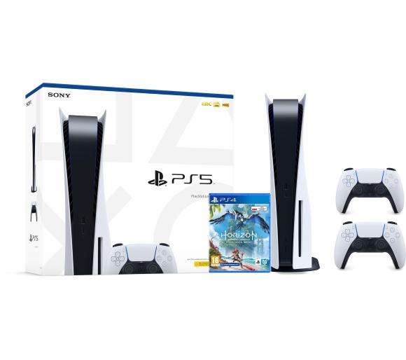 Sony PlayStation 5 (2 białe pady + Horizon Forbidden West)