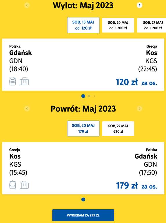KOS Grecja z Gdańska 13.05 - 20.05 bagaż rejestrowany 20kg i podręczny 5kg w cenie