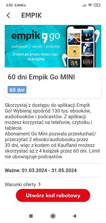 60 dni Empik Go Mini kod w aplikacji Kaufland Dla nowych.