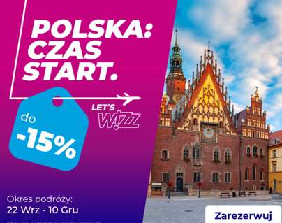 Wizzair do -15% zniżki. Loty już od 63,9 zł