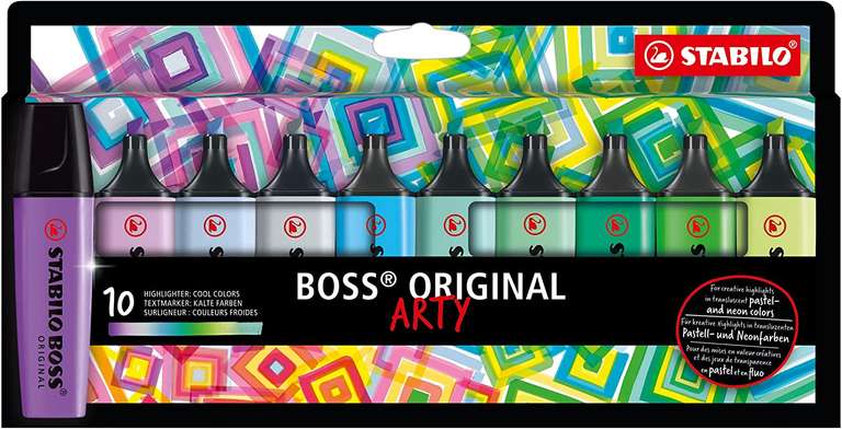Zakreślacze Stabilo Boss Original 10 różnych kolorów. Amazon Prime.