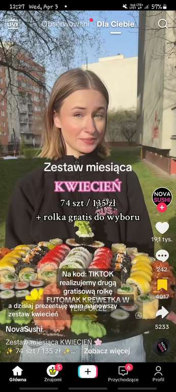 Nova Sushi 74 sztuk + gratisowa rolka za 135 zł