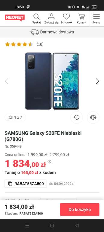 Smartfon Samsung Galaxy S20FE Niebieski G780G