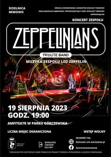ZEPPELINIANS. Muzyka zespołu Led Zeppelin. Koncert 19 sierpnia 2023, sobota 19:00 - 20:30 Warszawa Amfiteatr Bemowo. Wstęp wolny