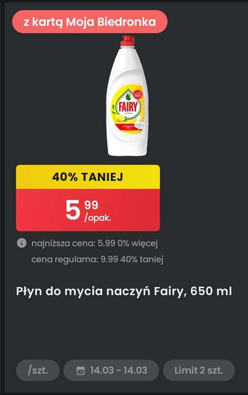 Fairy 650ml 40%taniej biedronka
