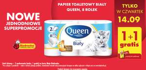 Jednodniowe promocje 1+1 gratis (14-16.09.2023) Papier toaletowy Queen, łosoś norweski i olej słonecznikowy 1L @Biedronka