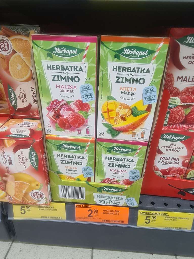 Herbatka na zimno Herbapol, różne rodzaje: mięta mango, malina granat 20 torebek w Biedronka