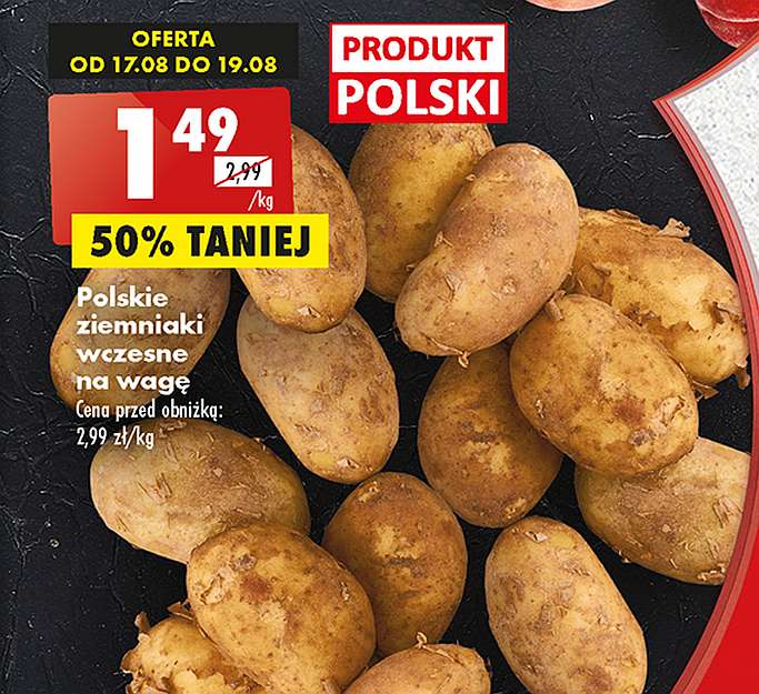 Polskie ziemniaki wczesne na wagę - 1,49 zł/kg @Biedronka