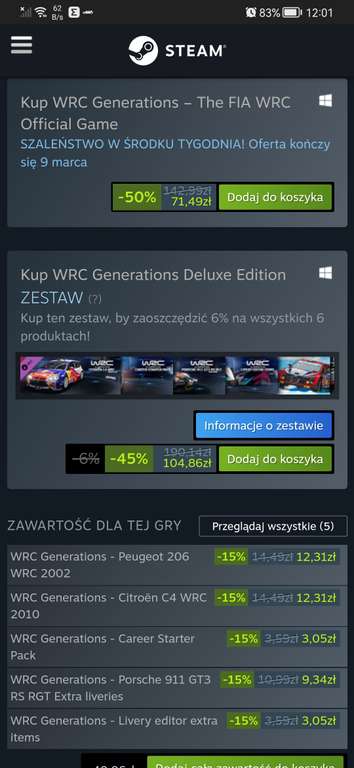 Najnowsze WRC Generations na Steam za połowę ceny.