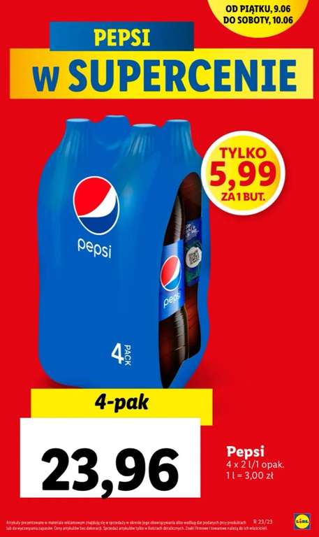 Pepsi 2L 5,99 za butelkę przy zakupie 4-paku (23,96zł)