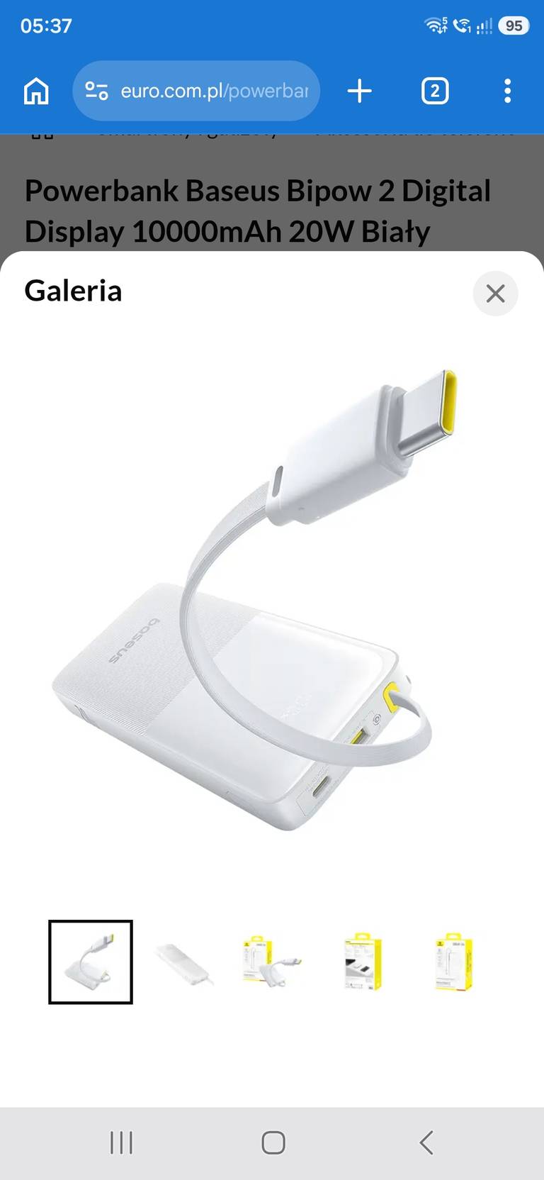 Powerbank Baseus Bipow 2 Digital Display 10000mAh 20W Biały
