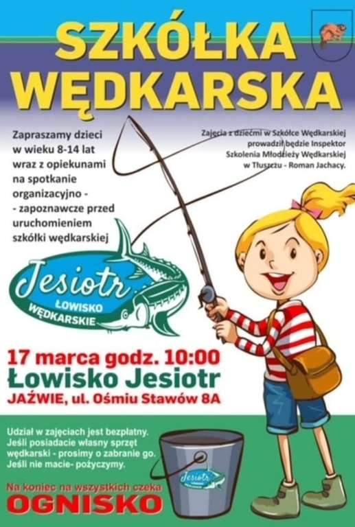 Rusza Szkółka Wędkarska dla dzieci w wieku 8-14 lat na łowisku Jesiotr w Jaźwie w Gminie Tłuszcz > bezpłatny wstęp
