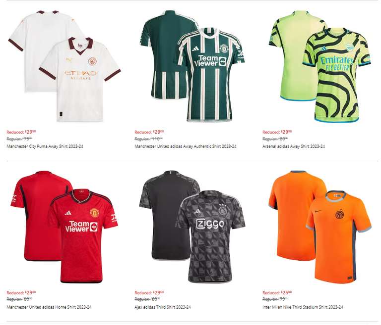 Koszulki piłkarskie od £15 (Manchester United, FC Barcelona, Ajax, City, Arsenal, Inter, Milan...)