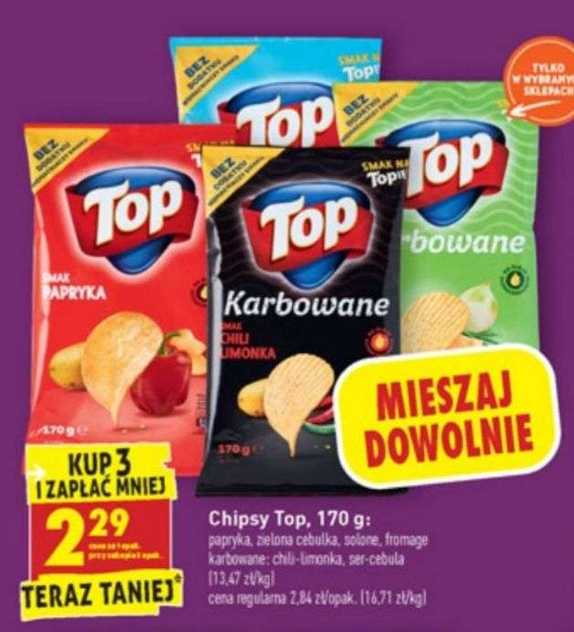 Chipsy Top Chips 170g różne rodzaje *Przy zakupie 3 sztuk* Biedronka