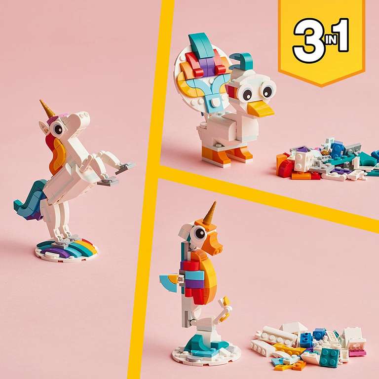 LEGO Creator 3 w 1 Magiczny jednorożec, Figurka Konika Morskiego i Pawia